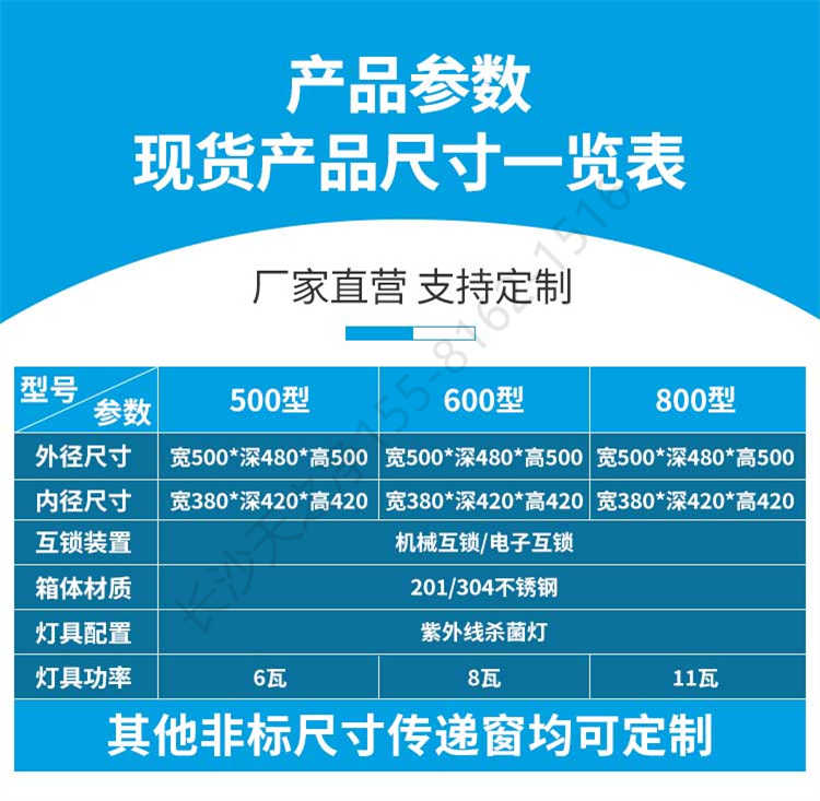 長(zhǎng)沙天之凈紫外殺菌不銹鋼傳遞窗-規(guī)格尺寸